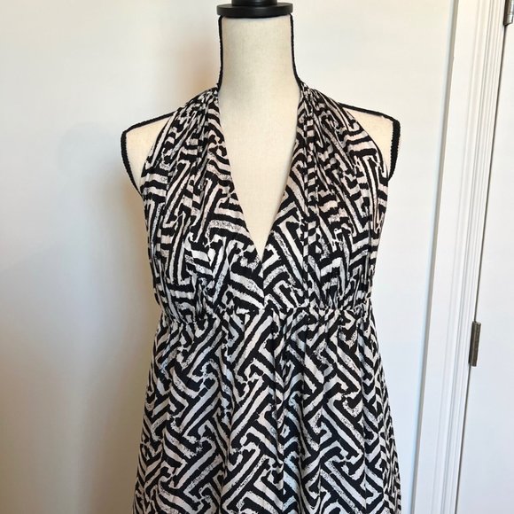 Kay Unger Halter Maxi Sundress 10 Black and White Silk - Picture 4 of 16